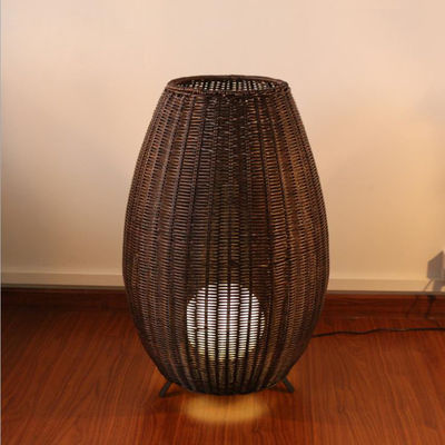 Outdoor Rattan Tripod Floor Lamp Led Black Standing Light Hotel Modern Decoration