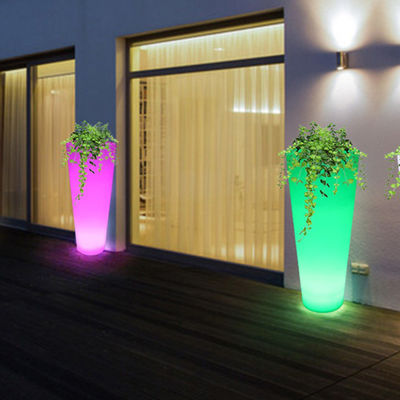 Luminous Flower Pot Exhibition Luminous Colorful Garden Plant Pots Plastic Planter Floor Lamp For Party Hire