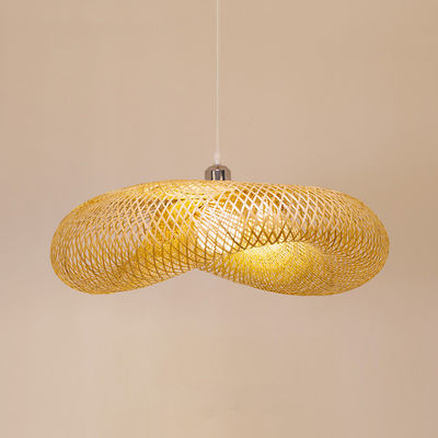 Bamboo Rattan Chandelier Pendant Light hand weaving Rustic style with Adjustable Height for indoor using