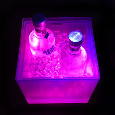 Modern Square LED Ice Bucket ,  Double Layer Light Up Champagne Bucket Transparent