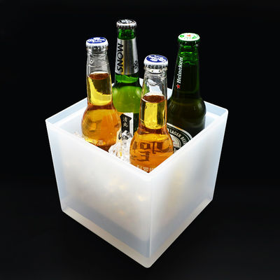 Modern Square LED Ice Bucket ,  Double Layer Light Up Champagne Bucket Transparent