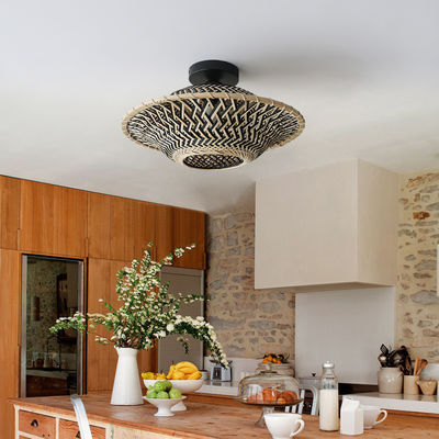 Round Bamboo Pendant Lamp , Woven Ceiling Light For Indoor Lighting
