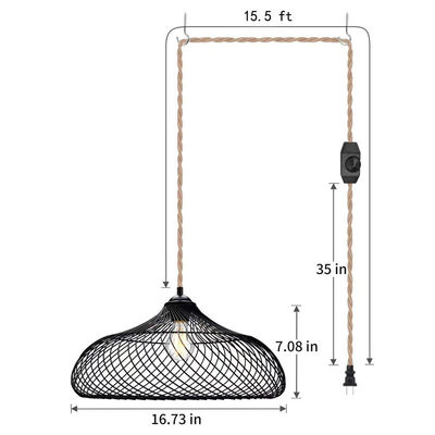 Bamboo Material Industrial Style Pendant Lamp With Plug And Switch