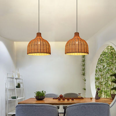 Bamboo Rattan Pendant Lights Round Shape For Indoor Lighting