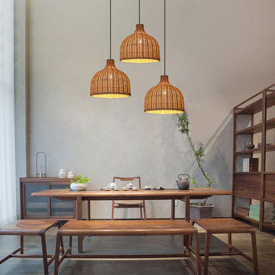 Bamboo Rattan Pendant Lights Round Shape For Indoor Lighting