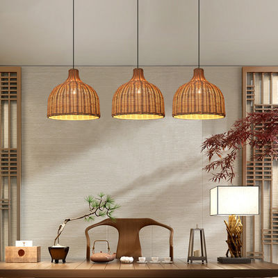 Bamboo Rattan Pendant Lights Round Shape For Indoor Lighting