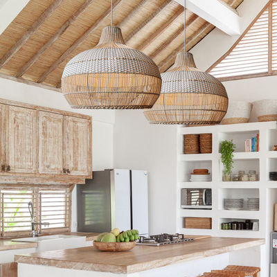 Bamboo Rattan Pendant Light , Wicker Ceiling Lamp For Indoor Home Decor