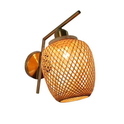 Handmade Rattan Wall Lights , 3500K Wicker Rattan Lamp Switch Control