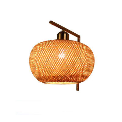 Handmade Rattan Wall Lights , 3500K Wicker Rattan Lamp Switch Control