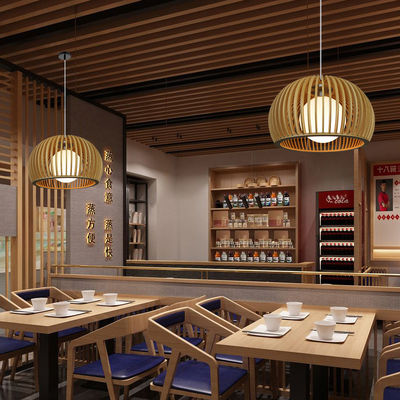 Modern Solid Wood Chandelier , Pendant Rattan Light For Restaurant Living Room