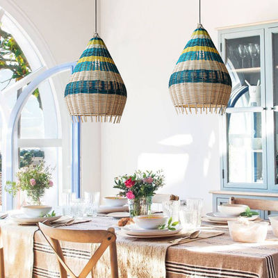 Customized Bamboo Rattan Woven Pendant Light Handmade For Indoor Lighting