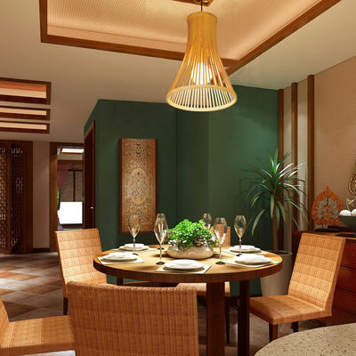 Customized Rattan Pendant Light , Nordic Woven Bamboo Lamp For Indoor Lighting