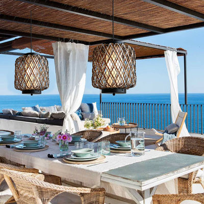 Decorative Rattan Pendant Light , Small Outdoor Rattan Chandelier Water Resistant