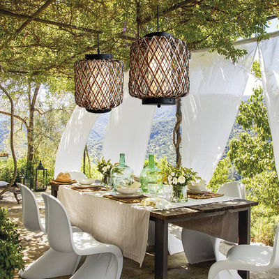 Decorative Rattan Pendant Light , Small Outdoor Rattan Chandelier Water Resistant