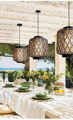 Decorative Rattan Pendant Light , Small Outdoor Rattan Chandelier Water Resistant
