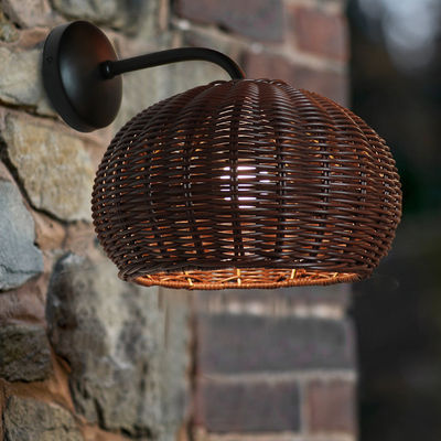 Hand Knitting Rattan Wall Lights Sconce Waterproof Round Shape For Outdoor