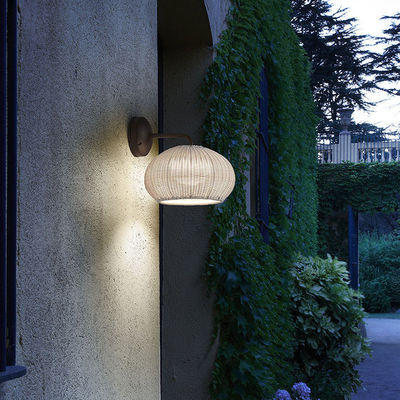 Hand Knitting Rattan Wall Lights Sconce Waterproof Round Shape For Outdoor