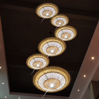 OEM Bamboo Rattan Pendant Light Umbrella Shape For House Decoration