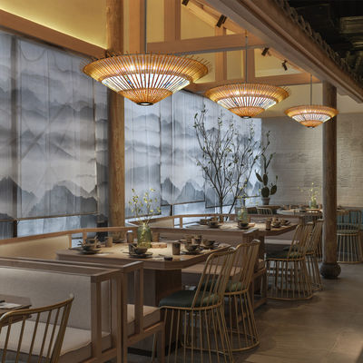 OEM Bamboo Rattan Pendant Light Umbrella Shape For House Decoration
