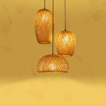 Customized Three Head Rattan Pendant Light Lamps With Switch Control