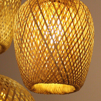 Customized Three Head Rattan Pendant Light Lamps With Switch Control