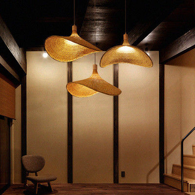 Creative Rattan Pendant Light Big Straw Hat Style 3500K Warm White CCT