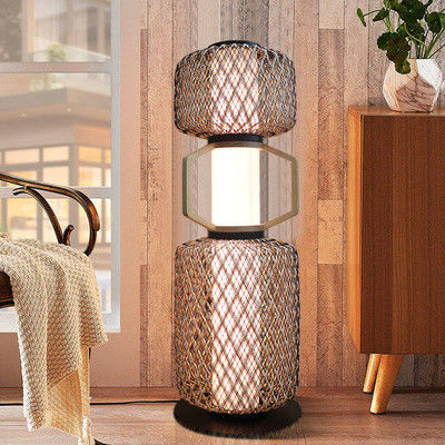 Decorative Rattan Standing Lamp 3500K CCT For Hotel Residential