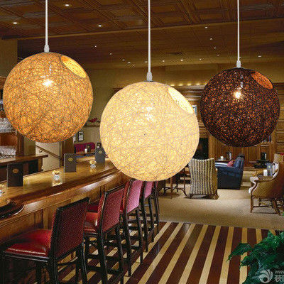 Modern  Hemp Ball Pendant Light Colorful Ball Hemp Rattan Chandelier hanging hemp pendant light