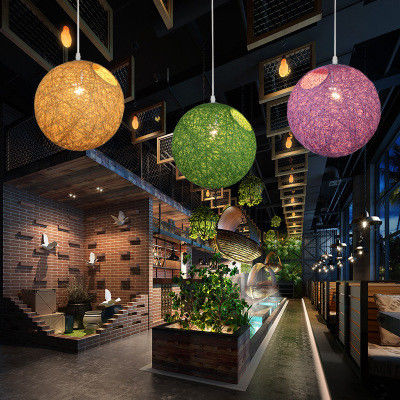 Modern  Hemp Ball Pendant Light Colorful Ball Hemp Rattan Chandelier hanging hemp pendant light