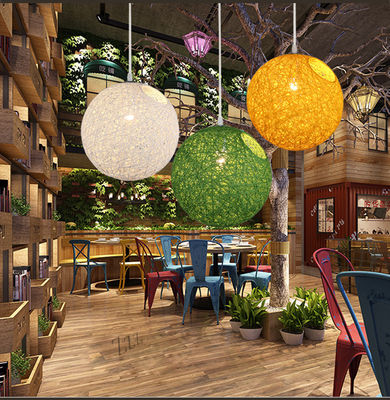 Modern  Hemp Ball Pendant Light Colorful Ball Hemp Rattan Chandelier hanging hemp pendant light