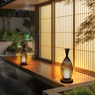 Water Resistant Rattan Floor Lamp For Villa Outdoor Balcony