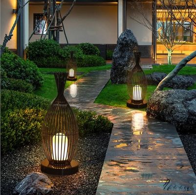 Water Resistant Rattan Floor Lamp For Villa Outdoor Balcony