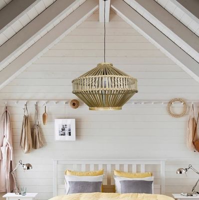 3500K Retro Bamboo Woven Pendant Light For Indoor Living Room