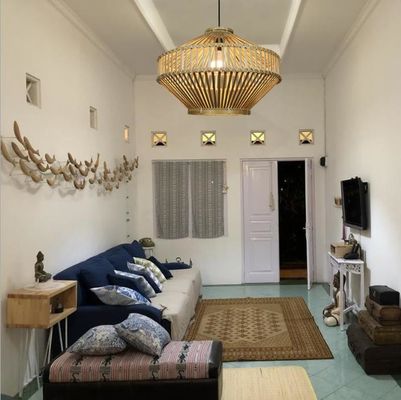 3500K Retro Bamboo Woven Pendant Light For Indoor Living Room