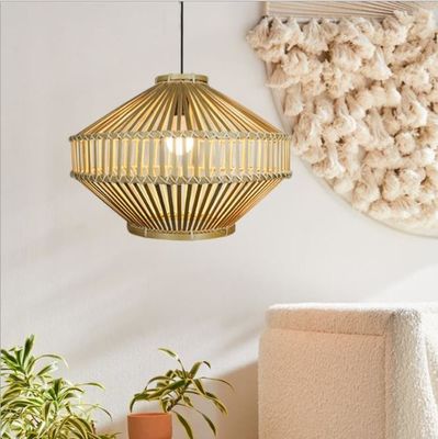 3500K Retro Bamboo Woven Pendant Light For Indoor Living Room