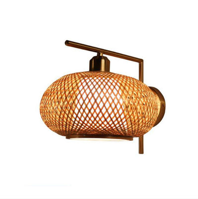 OEM Round Rattan Wall Lights , Bamboo Rattan Lantern LED Light Source