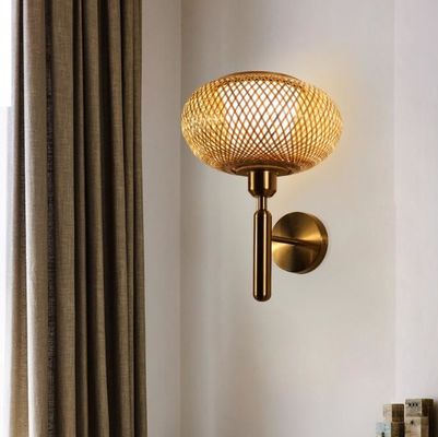 OEM Round Rattan Wall Lights , Bamboo Rattan Lantern LED Light Source