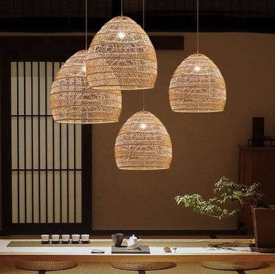 Modern Round Rattan Hanging Chandelier For Restaurant Indoor Lighting