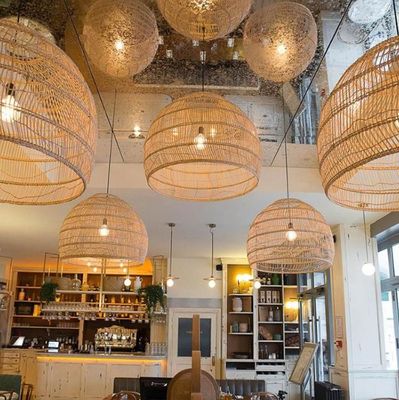 Modern Round Rattan Hanging Chandelier For Restaurant Indoor Lighting