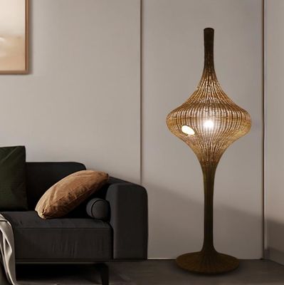 Modern Standing Rattan Floor Lamp E27 Base For Living Room Hotel