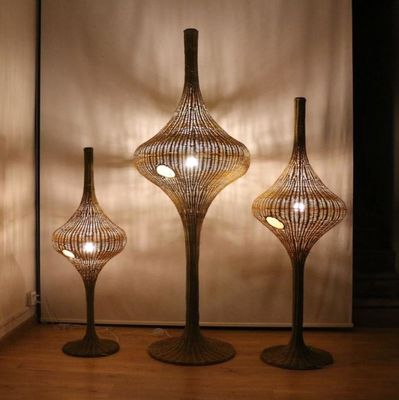 Modern Standing Rattan Floor Lamp E27 Base For Living Room Hotel