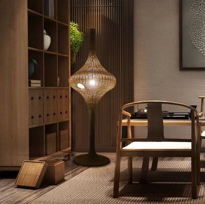 Modern Standing Rattan Floor Lamp E27 Base For Living Room Hotel