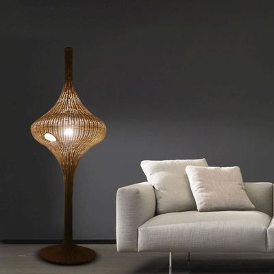 Modern Standing Rattan Floor Lamp E27 Base For Living Room Hotel