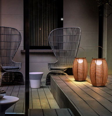 Outdoor Rattan Shade Floor Lamp Solar Powered IP65 Waterproof