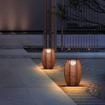 Outdoor Rattan Shade Floor Lamp Solar Powered IP65 Waterproof