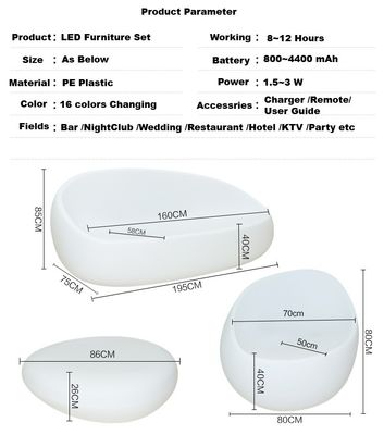 waterproof color changing plastic Led tea table chair set
