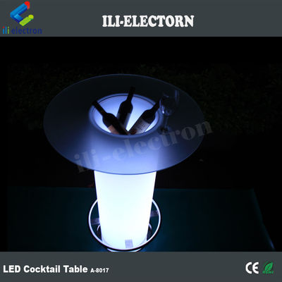 High Glass Top LED Light Cocktail Table , Illuminated Coffee Table With Ice Bucket