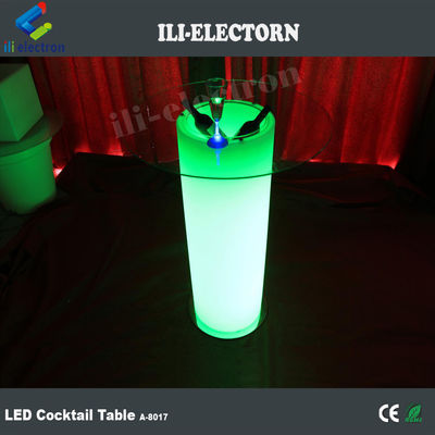 High Glass Top LED Light Cocktail Table , Illuminated Coffee Table With Ice Bucket