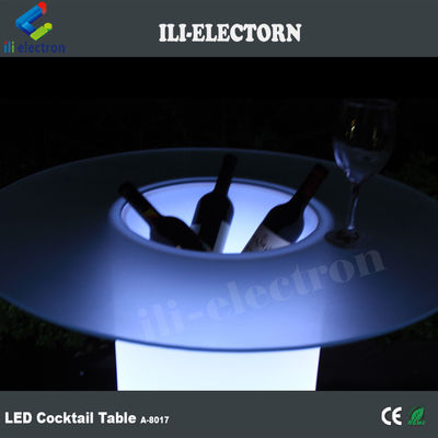 High Glass Top LED Light Cocktail Table , Illuminated Coffee Table With Ice Bucket