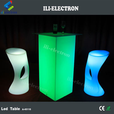 Outdoor LED Light Cocktail Table High Cuboid PE Plastic Material With Remote Control